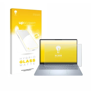 Vorderseite einer Produktverpackung mit dem Markenlogo upscreen. Daneben ist das Gerät Dell 14 Plus Laptop mit dem zugehörigen