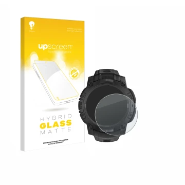 Vorderseite einer Produktverpackung mit dem Markenlogo upscreen. Daneben ist das Gerät Garmin Instinct 3 Solar Tactical Editio