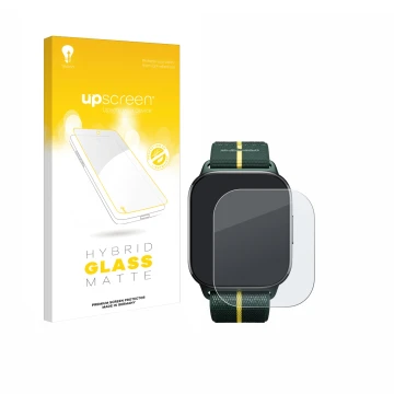 Vorderseite einer Produktverpackung mit dem Markenlogo upscreen. Daneben ist das Gerät Motorola Moto watch fit mit dem zugehör