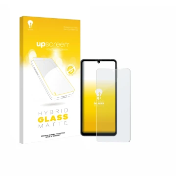 Vorderseite einer Produktverpackung mit dem Markenlogo upscreen. Daneben ist das Gerät Sharp Aquos Sense 8 mit dem zugehörigen