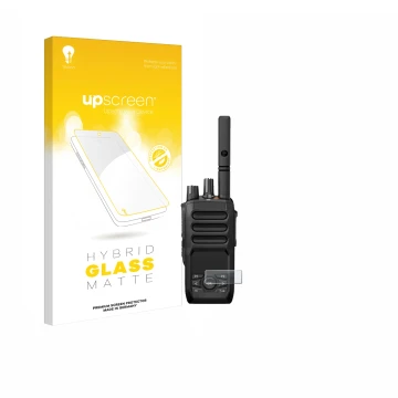 Vorderseite einer Produktverpackung mit dem Markenlogo upscreen. Daneben ist das Gerät Motorola MOTOTRBO R5 mit dem zugehörige