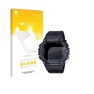 Vorderseite einer Produktverpackung mit dem Markenlogo upscreen. Daneben ist das Gerät Casio AE-1600H mit dem zugehörigen Disp