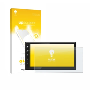 Vorderseite einer Produktverpackung mit dem Markenlogo upscreen. Daneben ist das Gerät Kenwood DMX6523DABS mit dem zugehörigen