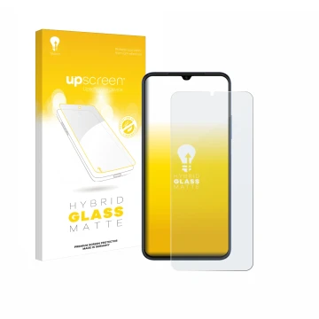 Vorderseite einer Produktverpackung mit dem Markenlogo upscreen. Daneben ist das Gerät Huawei Nova Y61 mit dem zugehörigen Dis
