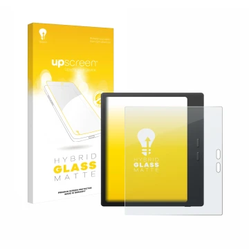 Vorderseite einer Produktverpackung mit dem Markenlogo upscreen. Daneben ist das Gerät Boox Go Color 7 Gen II mit dem zugehöri