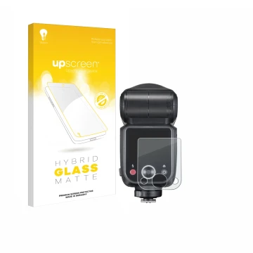 Vorderseite einer Produktverpackung mit dem Markenlogo upscreen. Daneben ist das Gerät Godox V100 mit dem zugehörigen Displays