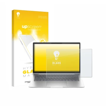 Vorderseite einer Produktverpackung mit dem Markenlogo upscreen. Daneben ist das Gerät HP EliteBook 6 G1a 14