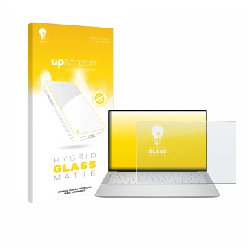 Vorderseite einer Produktverpackung mit dem Markenlogo upscreen. Daneben ist das Gerät Dell 14 Premium Laptop mit dem zugehöri