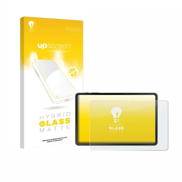 Vorderseite einer Produktverpackung mit dem Markenlogo upscreen. Daneben ist das Gerät Doogee Tab A9 mit dem zugehörigen Displ