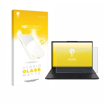 Vorderseite einer Produktverpackung mit dem Markenlogo upscreen. Daneben ist das Gerät Lenovo ThinkPad L16 Gen 2 mit dem zugeh