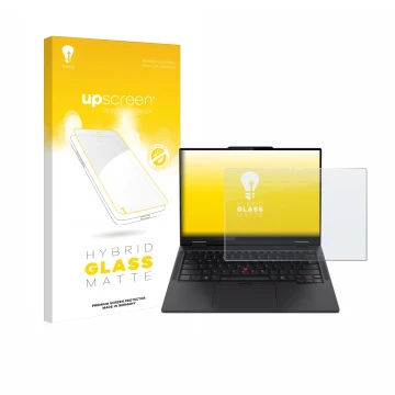 Vorderseite einer Produktverpackung mit dem Markenlogo upscreen. Daneben ist das Gerät Lenovo ThinkPad T14s 2-in-1 mit dem zug