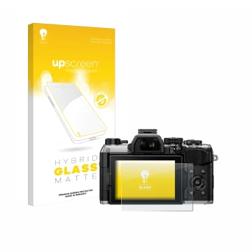 Vorderseite einer Produktverpackung mit dem Markenlogo upscreen. Daneben ist das Gerät Olympus OM System OM-5 Mark II mit dem 