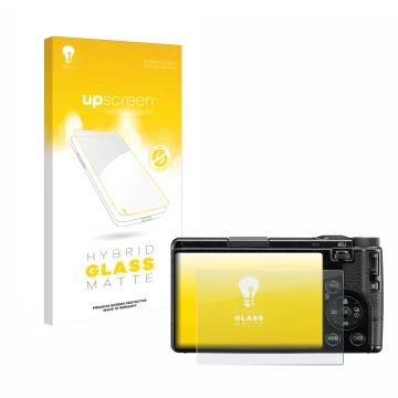 Vorderseite einer Produktverpackung mit dem Markenlogo upscreen. Daneben ist das Gerät Ricoh GR IV 2025 mit dem zugehörigen Di