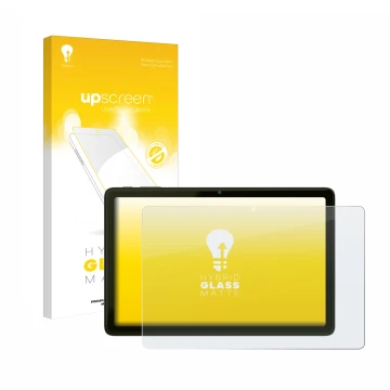 Vorderseite einer Produktverpackung mit dem Markenlogo upscreen. Daneben ist das Gerät VALE Tablet V10A mit dem zugehörigen Di