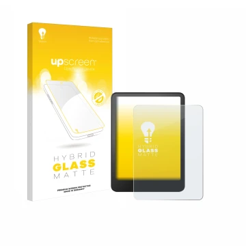 Vorderseite einer Produktverpackung mit dem Markenlogo upscreen. Daneben ist das Gerät Amazon Kindle Colorsoft mit dem zugehör