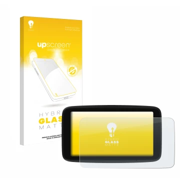 Vorderseite einer Produktverpackung mit dem Markenlogo upscreen. Daneben ist das Gerät TomTom GO Classic 5