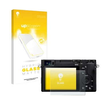 Vorderseite einer Produktverpackung mit dem Markenlogo upscreen. Daneben ist das Gerät Sony RX1R III mit dem zugehörigen Displ