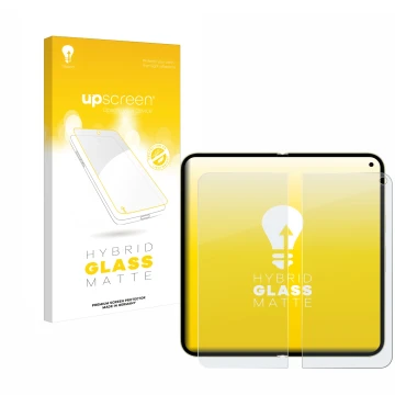 Vorderseite einer Produktverpackung mit dem Markenlogo upscreen. Daneben ist das Gerät Google Pixel 10 Pro Fold (Inneres Displ