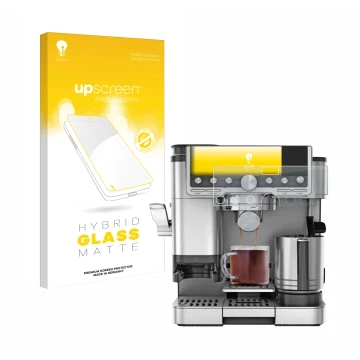 Vorderseite einer Produktverpackung mit dem Markenlogo upscreen. Daneben ist das Gerät Ninja Luxe Cafe Pro ES701EU mit dem zug