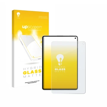 Vorderseite einer Produktverpackung mit dem Markenlogo upscreen. Daneben ist das Gerät Huawei MatePad Mini mit dem zugehörigen