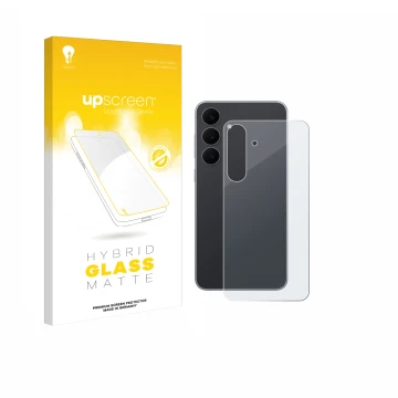 Vorderseite einer Produktverpackung mit dem Markenlogo upscreen. Daneben ist das Gerät Samsung Galaxy S25 FE Enterprise Editio
