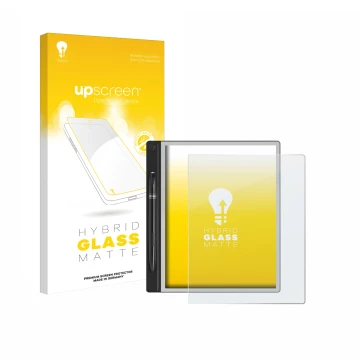 Vorderseite einer Produktverpackung mit dem Markenlogo upscreen. Daneben ist das Gerät Montblanc Digital Paper mit dem zugehör