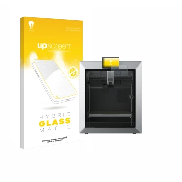 Vorderseite einer Produktverpackung mit dem Markenlogo upscreen. Daneben ist das Gerät Qidi Tech Q2 mit dem zugehörigen Displa