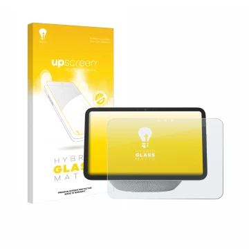 Vorderseite einer Produktverpackung mit dem Markenlogo upscreen. Daneben ist das Gerät Amazon Echo Show 8 2025 (4. Gen.) mit d