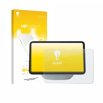 Vorderseite einer Produktverpackung mit dem Markenlogo upscreen. Daneben ist das Gerät Amazon Echo Show 11 2025 mit dem zugehö