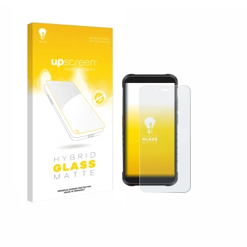 Vorderseite einer Produktverpackung mit dem Markenlogo upscreen. Daneben ist das Gerät Ulefone RugKing mit dem zugehörigen Dis