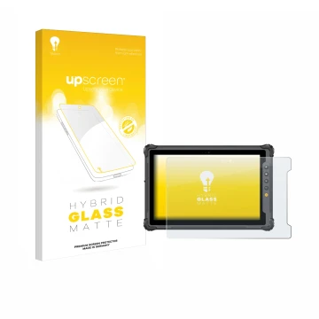 Vorderseite einer Produktverpackung mit dem Markenlogo upscreen. Daneben ist das Gerät onerugged W10 J mit dem zugehörigen Dis