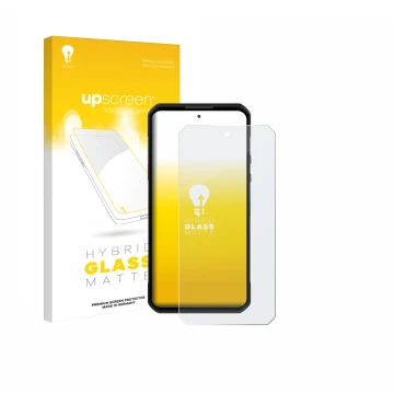 Vorderseite einer Produktverpackung mit dem Markenlogo upscreen. Daneben ist das Gerät Oukitel WP60 mit dem zugehörigen Displa