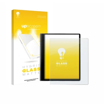 Vorderseite einer Produktverpackung mit dem Markenlogo upscreen. Daneben ist das Gerät eazeye Paper 2.0 mit dem zugehörigen Di