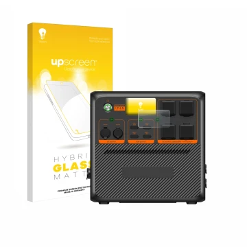 Vorderseite einer Produktverpackung mit dem Markenlogo upscreen. Daneben ist das Gerät Bluetti AC240P mit dem zugehörigen Disp