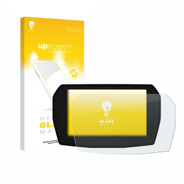 Vorderseite einer Produktverpackung mit dem Markenlogo upscreen. Daneben ist das Gerät Ducati Multistrada V2 2025 mit dem zuge