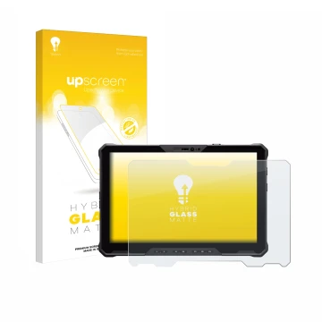 Vorderseite einer Produktverpackung mit dem Markenlogo upscreen. Daneben ist das Gerät Dell Pro Rugged 12 RA02260 mit dem zuge