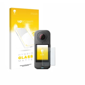 Vorderseite einer Produktverpackung mit dem Markenlogo upscreen. Daneben ist das Gerät Insta360 X4 Air mit dem zugehörigen Dis