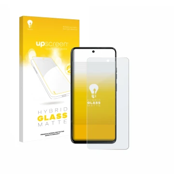 Vorderseite einer Produktverpackung mit dem Markenlogo upscreen. Daneben ist das Gerät Motorola Moto G67 Power mit dem zugehör