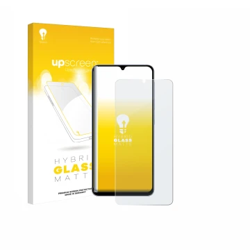 Vorderseite einer Produktverpackung mit dem Markenlogo upscreen. Daneben ist das Gerät Samsung Galaxy A07 mit dem zugehörigen 