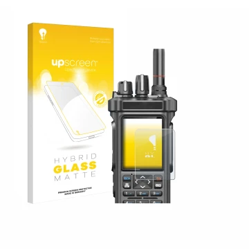 Vorderseite einer Produktverpackung mit dem Markenlogo upscreen. Daneben ist das Gerät Radtel RT-950 Pro mit dem zugehörigen D