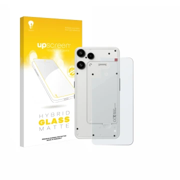 Vorderseite einer Produktverpackung mit dem Markenlogo upscreen. Daneben ist das Gerät Nothing Phone (3a) Lite (Rückseite) mit