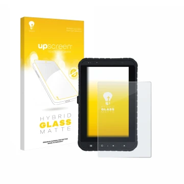 Vorderseite einer Produktverpackung mit dem Markenlogo upscreen. Daneben ist das Gerät Winmate M700DQ8 mit dem zugehörigen Dis