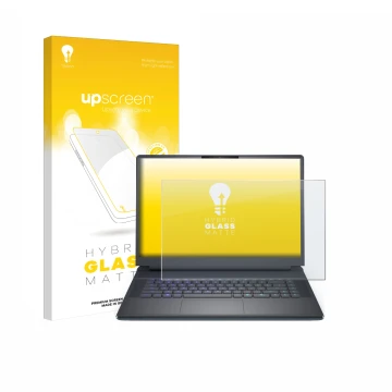 Vorderseite einer Produktverpackung mit dem Markenlogo upscreen. Daneben ist das Gerät Dell Alienware 16 Area-51 mit dem zugeh