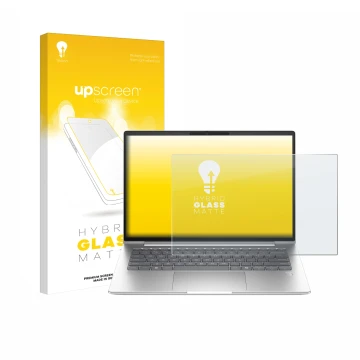 Vorderseite einer Produktverpackung mit dem Markenlogo upscreen. Daneben ist das Gerät HP ProBook 4 G1a 14