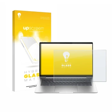 Vorderseite einer Produktverpackung mit dem Markenlogo upscreen. Daneben ist das Gerät HP ProBook 4 G1a 16