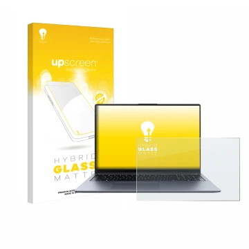 Vorderseite einer Produktverpackung mit dem Markenlogo upscreen. Daneben ist das Gerät Huawei MateBook D 16 2024 mit dem zugeh