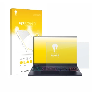 Vorderseite einer Produktverpackung mit dem Markenlogo upscreen. Daneben ist das Gerät Acer Predator Helios Neo 16 AI mit dem 