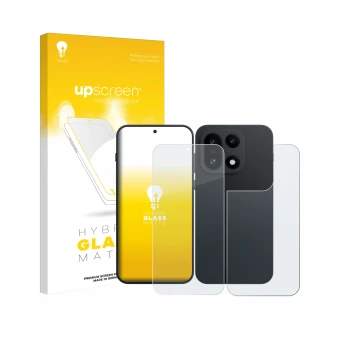 Vorderseite einer Produktverpackung mit dem Markenlogo upscreen. Daneben ist das Gerät OnePlus 15 (Display+Rückseite) mit dem 