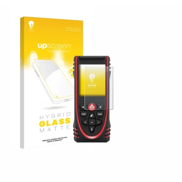 Vorderseite einer Produktverpackung mit dem Markenlogo upscreen. Daneben ist das Gerät Leica DISTO X3 mit dem zugehörigen Disp