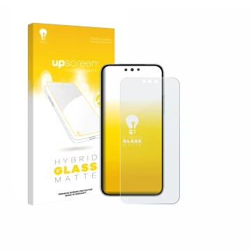 Vorderseite einer Produktverpackung mit dem Markenlogo upscreen. Daneben ist das Gerät Huawei Mate 80 mit dem zugehörigen Disp